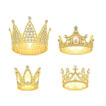 4Pcs Aukso Karūna Tortas Topper Princess Crown Pyragas Papuošalai Gimtadienis, Vestuvės, Šalies ir Kūdikių Dušas Karūna