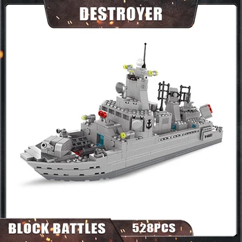 528PCS Karo Blokai Karinių Laivų Modelio Valtis Rinkinys Plastiko Destroyer Plytų Žaislai mergaitėms Dovanų