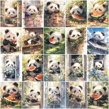 AZQSD Diamond Tapybos Panda Gyvūnų Diamond Siuvinėjimo Vasaros Arbūzas Kryželiu Mozaikos Gėlių Langas, Sienos, Namo Apdailos