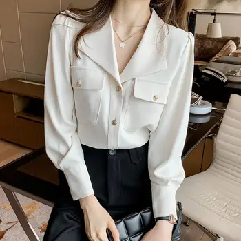 blusa socialinės feminina manga longa 100% algodao plius dydis botões com laço botao estampa camisa comprida estilo sentido blusas