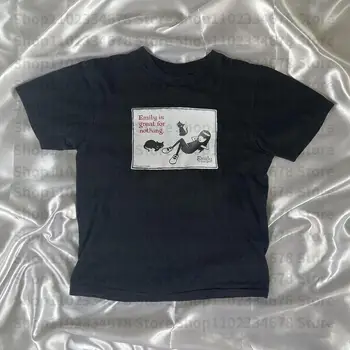 Estetinės Emo Mergina Spausdinti Harajuku Apvalios Kaklo trumpomis Rankovėmis Moterims T-Shirt Grafikos Drabužius Pasėlių Viršų Emo Mergaičių 2000-ųjų Topai Y2k Stilius