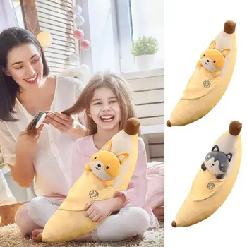 Ilgai Bananų Pagalvę Įdaryti Pliušinis Bananų Žaislas Su Mielas Šuo Veido Patogus Realus Įdaryti Ilgai Bananų Pagalvės Kūdikiams, Vaikams