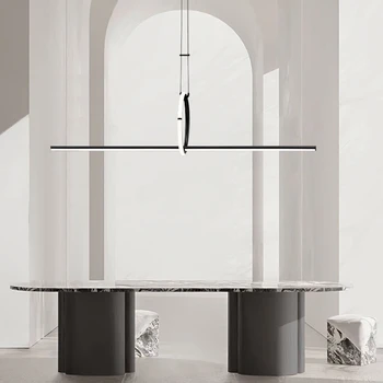 Italijos minimalistinio restoranas linijos šviesos dizaineris modelio namas modernus, paprastas valgomojo stalas