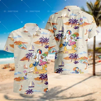 Juokinga Ančiukas Donaldas Havajų Marškinėliai Disney Havajų Marškinėliai Vasaros Atostogų Marškinėliai Paplūdimys Surf Marškinėliai Madinga Vintage Mygtuką Žemyn Marškiniai
