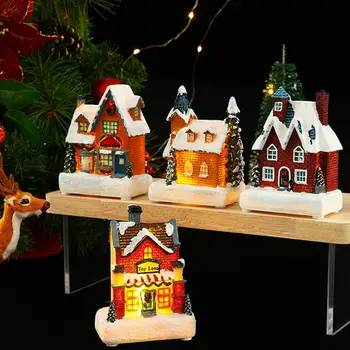 Miniatiūrinės Kraštovaizdžio Namas Modelis Žavus Kalėdų Žėrintis Namas Ornamentu Švenčių Dervos Amatų Šiltu Kalėdos Microlandscape Sniegas