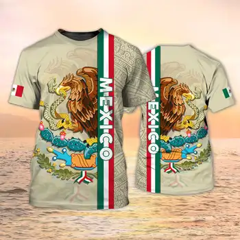 Nemokamai Užsakymą Pavadinimas Meksikos Vėliava 3d Marškinėliai Vasaros Meksika Ženklelis Užsakymą Marškinius, O ant Kaklo trumpomis Rankovėmis Prarasti T Shirt Mens