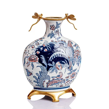 Palace stiliaus keramikos inkrustacijos su vario namų puošybai, dragonfly dažytos vaza, kūrybos ovalo prabanga rankdarbių apdaila