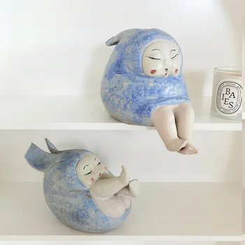 Retro, rankų darbo keramika triušis mergina liaudies meno ornamentai homestay arbatos erdvė, skulptūra klasikinis Kinų stiliaus