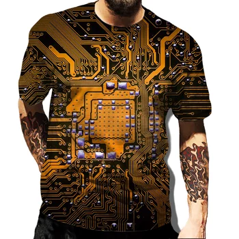 Rudenį 3D spausdintinės plokštės modelis T-shirt vyrams atsitiktinis trumpas rankovėmis apvalios kaklo viršų mados tendencija vyrų y2k T-shirt