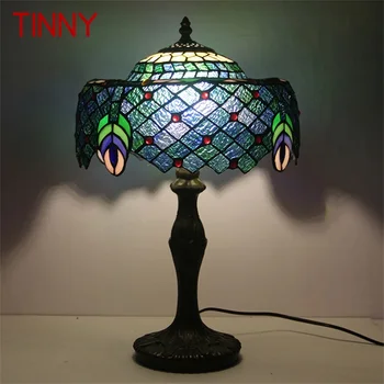 TINNY Tiffany Stalo Lempa LED Derliaus Kūrybos Stiklo Stalas Šviesos Mados Namų Kambarį Miegamojo Lovos Dekoras