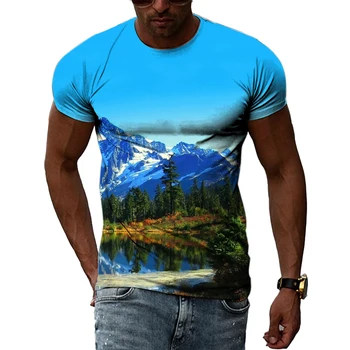 Vasaros Alpių Ežero grafinis t marškinėliai Vyrams Mados Kraštovaizdžio 3D Atspausdintas Tees Hip-Hop Street Stiliaus Atsitiktinis Kasdienio O-kaklo trumpomis Rankovėmis