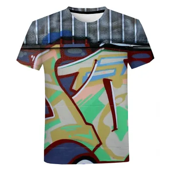 Vasaros Mados Grafiti 3D Atspausdintas Trumpas rankovėmis marškinėliai Atsitiktinis Vyrų ir Moterų Gatvės Prarasti Apvalios Kaklo marškinėliai Viršų