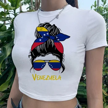 Venesuela 2000 metų kibernetinių y2k trashy pasėlių viršų Moteris streetwear derliaus estetinės Kawaii marškinėlius
