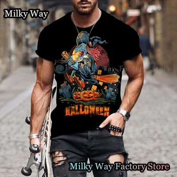 Vyrai Helovinas T-Shirt O-Kaklo trumpomis Rankovėmis Drabužius, Vintage Viršūnes Tees Vyrų Mados 3D Happy Halloween Spausdinti Streetwear